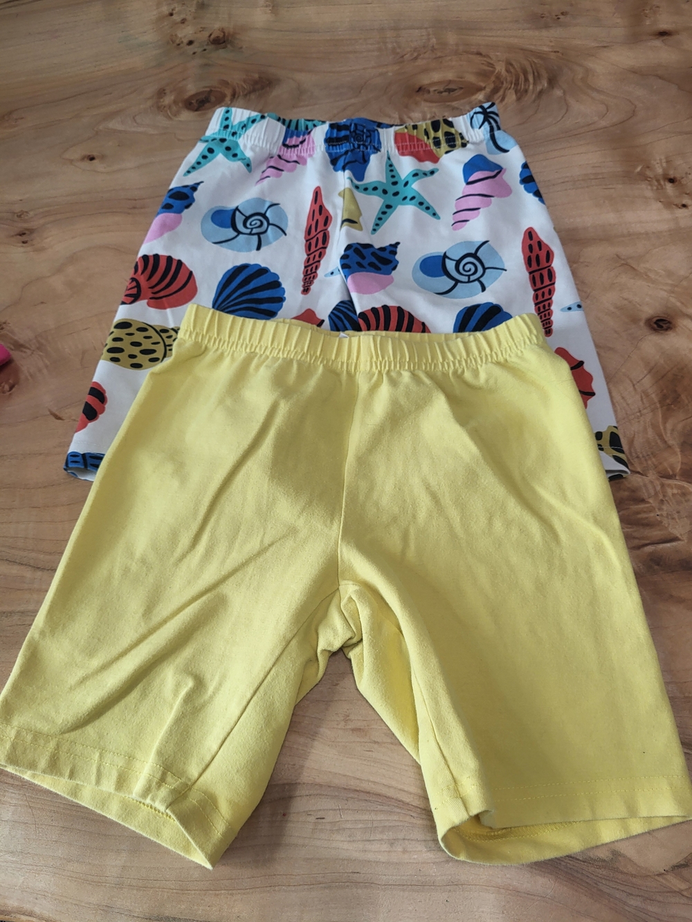 Hanna Andersson Yellow Bike Shorts with Shell-Print Swim Shorts